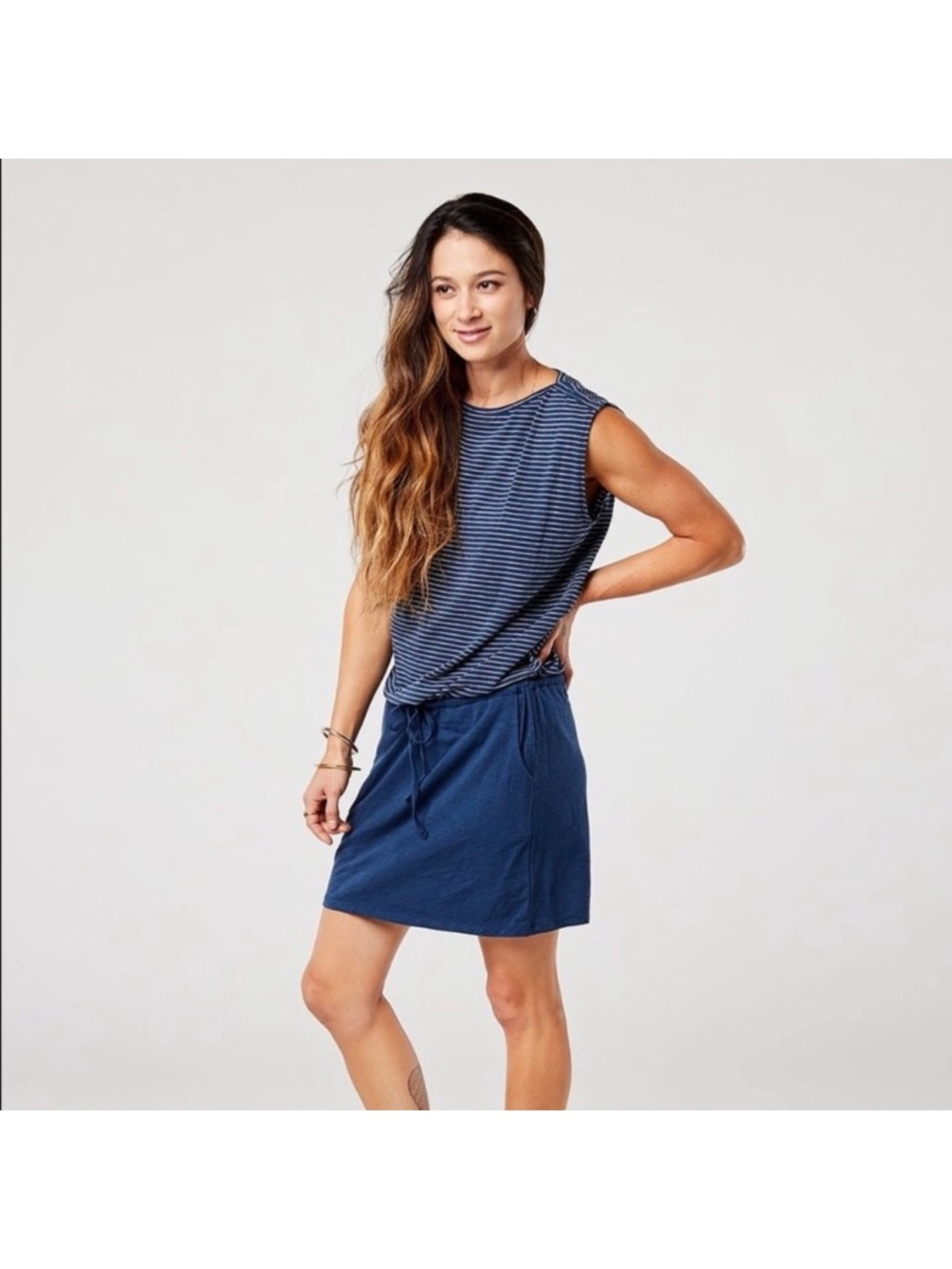 Carve Designs Summer Dress with Pockets- Navy and White Striped Size XS